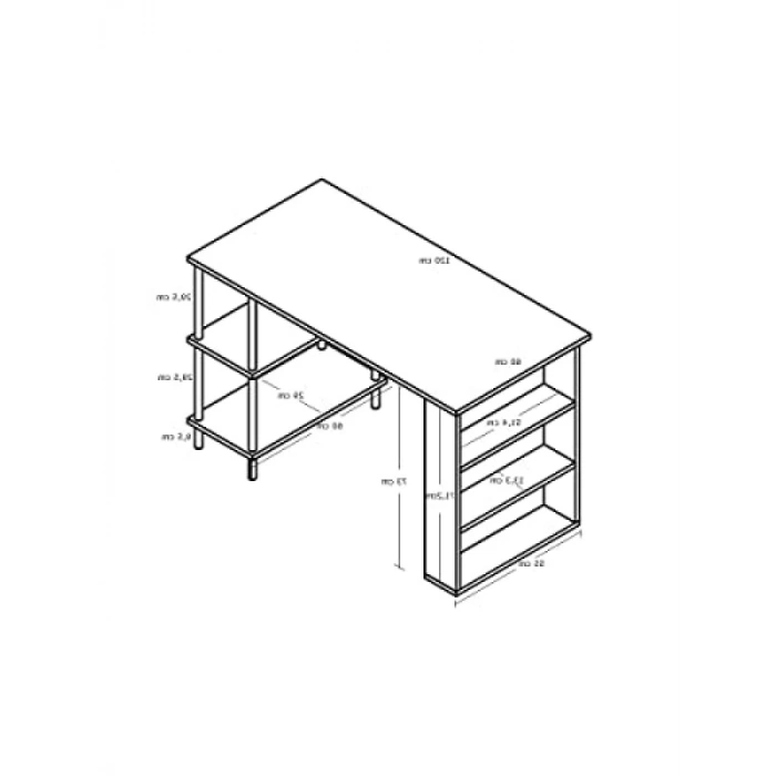 Çalışma Masası - Ahşap Ayaklı 4 Raflı