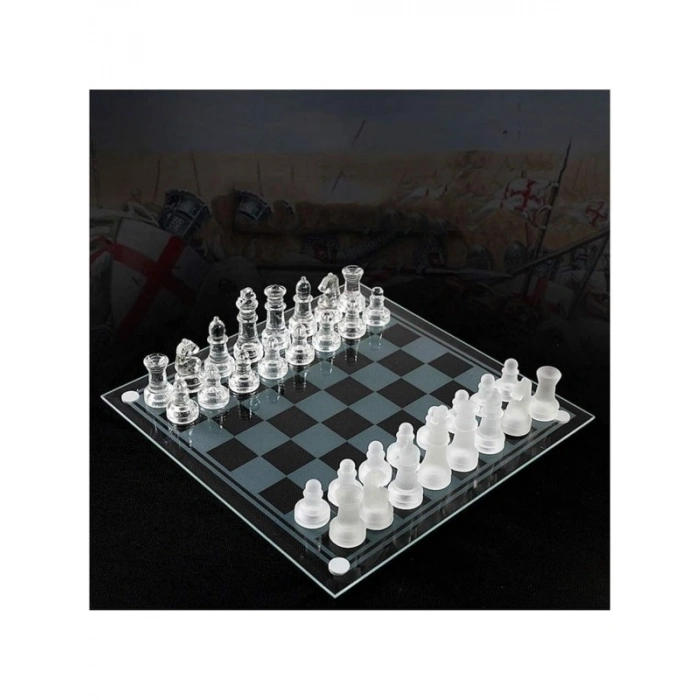 Cam Satranç Takımı - Dekoratif ve Şık Hediyelik (30x30 cm)