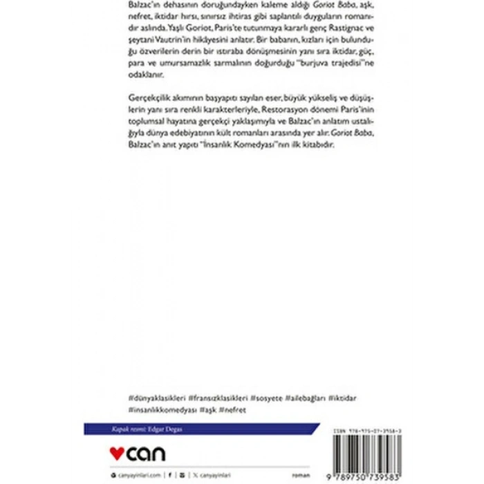 Can Yayınları Goriot Baba Honore De Balzac Türkçe Edisyon Normal Boy Karton Kapak Roman