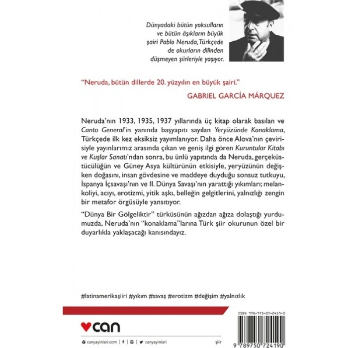 Can Yayınları Yeryüzünde Konaklama - Pablo Neruda Normal Boy Cilt Durumu