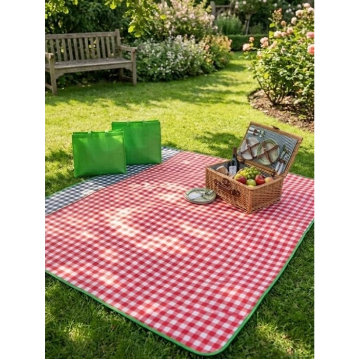 Çantalı Kareli Piknik Örtüsü, Su Geçirmez Soğutma Pedi