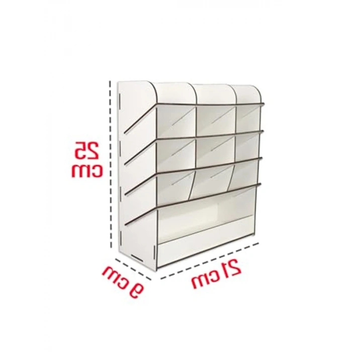 Çapraz 12 Bölmeli Masaüstü Kalemlik, Beyaz Renk