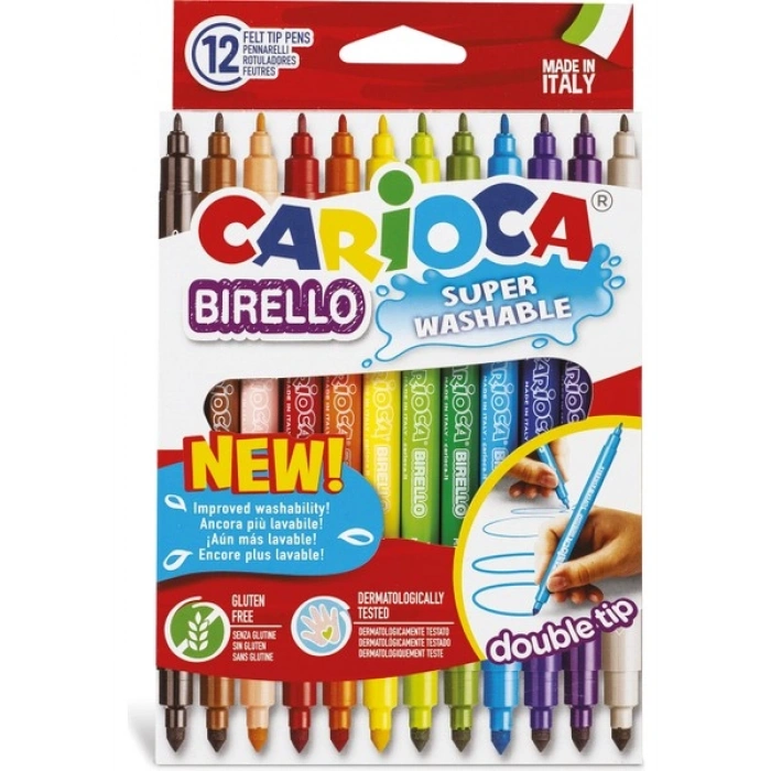 Carioca Bırello Süper Yıkanabilir Çift Taraflı Keçeli Boya Kalemi 12 Parça Renkli Set