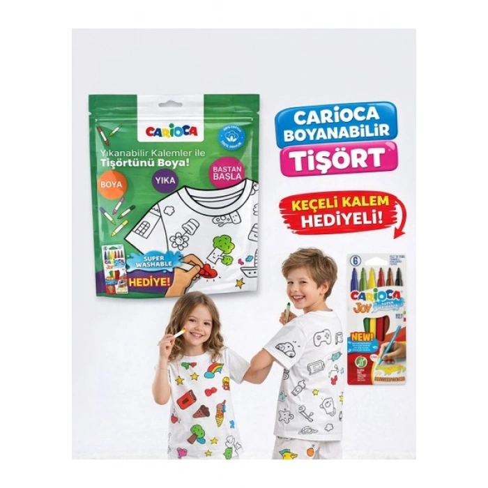 Carioca Boyanabilir Tişört 4-5 Yaş -Keçeli Kalem Hediyeli