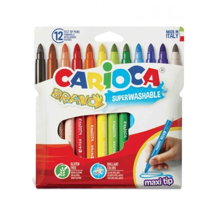 Carioca Bravo Süper Yıkanabilir Kalın Uçlu Keçeli Boya Kalemi 12Li
