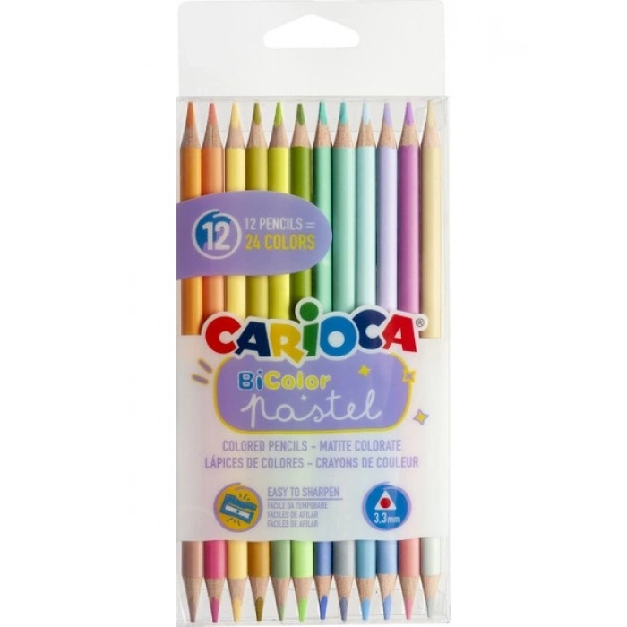 Carioca Pastel Renk Kuru Boya Kalem Çift Taraflı 12li (24 Renk)