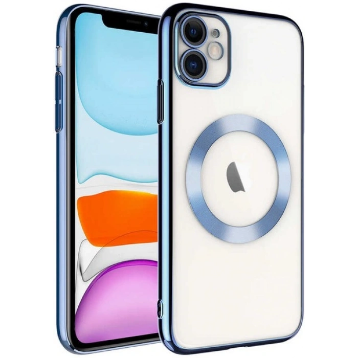 Case 4U Apple iPhone 11 Kılıf Kamera Korumalı Wireless Şarj Özellikli Sert PC Riksos Magsafe Silikon Kapak Sierra Mavisi