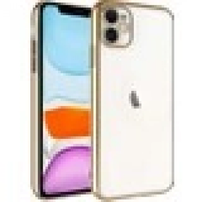 Case 4U Apple iPhone 11 Kılıf Sert PC Renkli Çerçeveli Riksos Silikon Kapak Altın