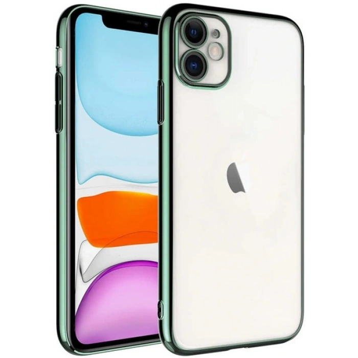 Case 4U Apple iPhone 11 Kılıf Sert PC Renkli Çerçeveli Riksos Silikon Kapak Yeşil