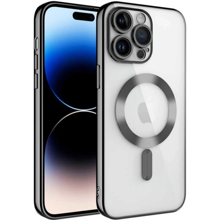 Case 4U Apple iPhone 11 Pro Max Kılıf Kamera Lens Korumalı Magsafe Şarj Kılıfı Şeffaf Renkli Yumuşak Demre Kapak Siyah
