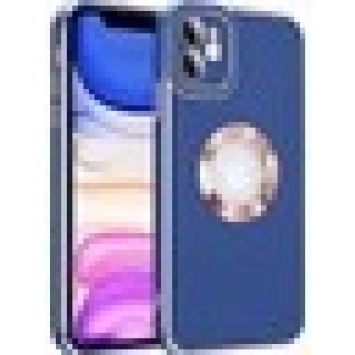 Case 4U Apple iPhone 12 Kılıf Kamera Korumalı Parlak Kenarlı Altın Işlemeli Renkli Logo Gösteren Kongo Kapak Lacivert