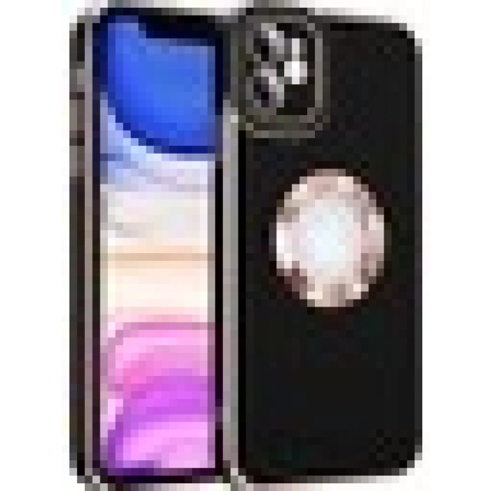 Case 4U Apple iPhone 12 Kılıf Kamera Korumalı Parlak Kenarlı Altın Işlemeli Renkli Logo Gösteren Kongo Kapak Siyah