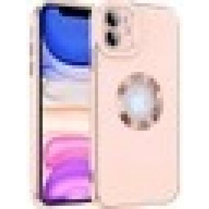 Case 4U Apple iPhone 12 Kılıf Kamera Korumalı Parlak Kenarlı Altın Işlemeli Renkli Logo Gösteren Kongo Kapak Rose Gold
