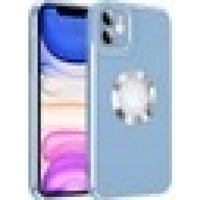 Case 4U Apple iPhone 12 Kılıf Kamera Korumalı Parlak Kenarlı Altın Işlemeli Renkli Logo Gösteren Kongo Kapak Mavi