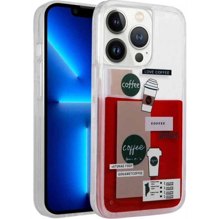Case 4U Apple iPhone 12 Pro Kılıf Desenli Sıvılı Coffee Drink Silikon Kapak NO1 Renkli