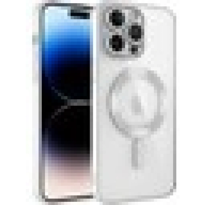 Case 4U Apple iPhone 12 Pro Max Kılıf Kamera Lens Korumalı Magsafe Şarj Kılıfı Şeffaf Renkli Yumuşak Demre Kapak Gümüş