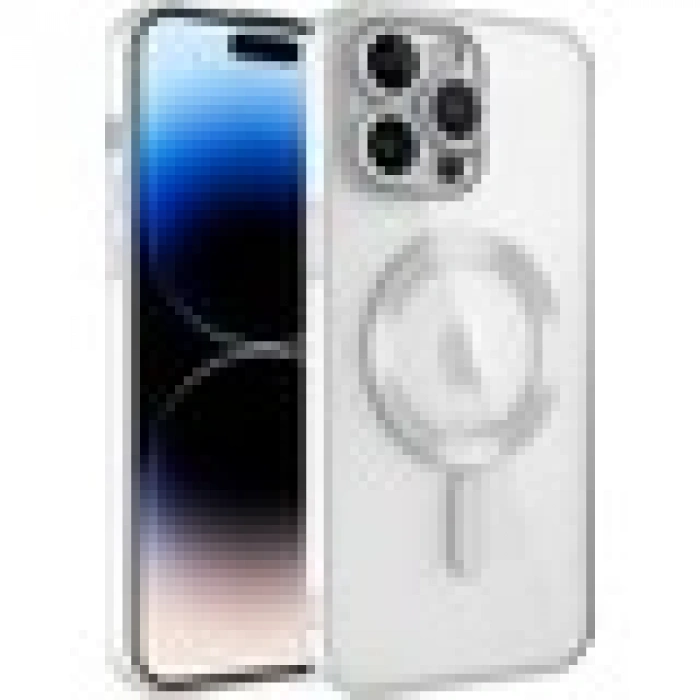 Case 4U Apple iPhone 12 Pro Max Kılıf Kamera Lens Korumalı Magsafe Şarj Kılıfı Şeffaf Renkli Yumuşak Demre Kapak Gümüş