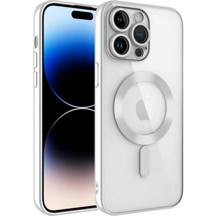 Case 4U Apple iPhone 12 Pro Max Kılıf Kamera Lens Korumalı Magsafe Şarj Kılıfı Şeffaf Renkli Yumuşak Demre Kapak Gümüş