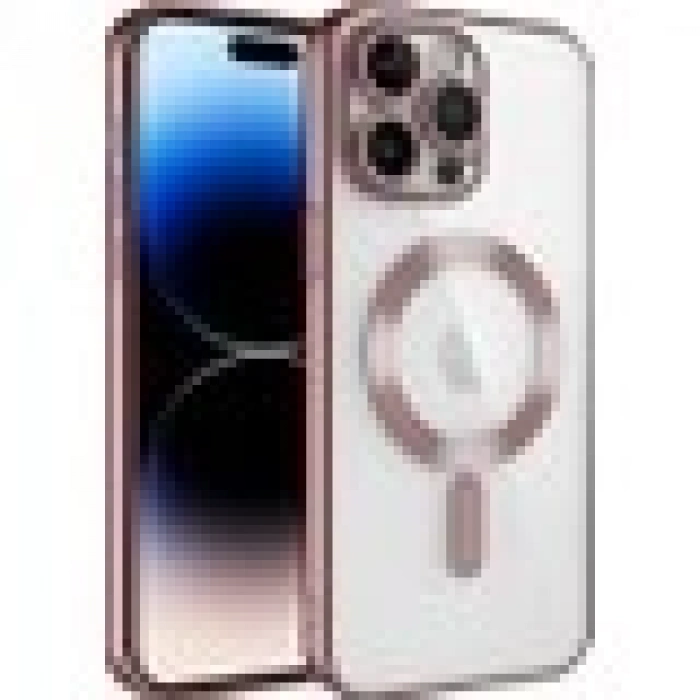 Case 4U Apple iPhone 12 Pro Max Kılıf Kamera Lens Korumalı Magsafe Şarj Kılıfı Şeffaf Renkli Yumuşak Demre Kapak Rose Gold