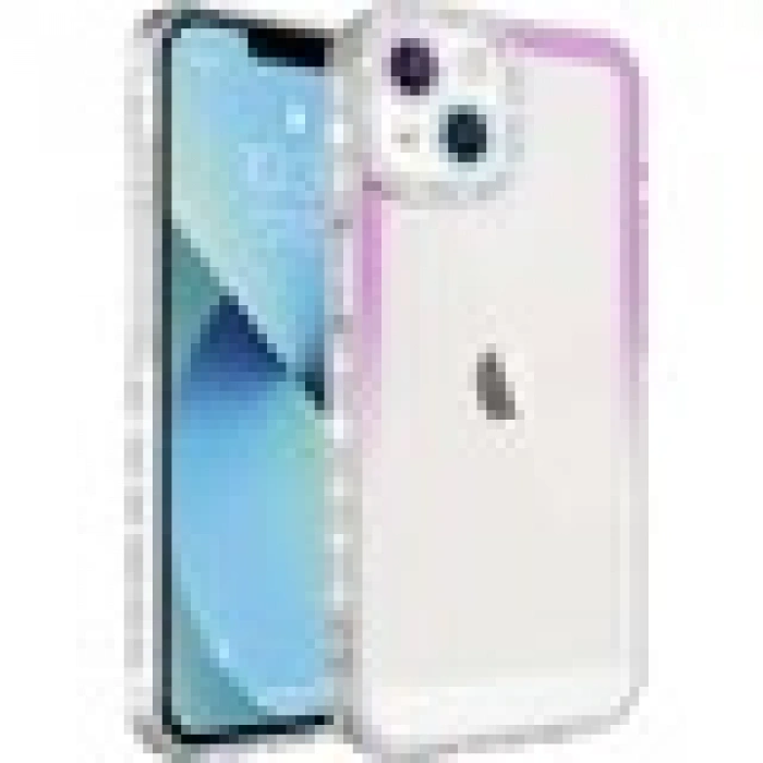 Case 4U Apple iPhone 13 Kılıf Simli ve Renk Geçiş Tasarımlı Lens Korumalı Park Kapak Pembe - Sarı