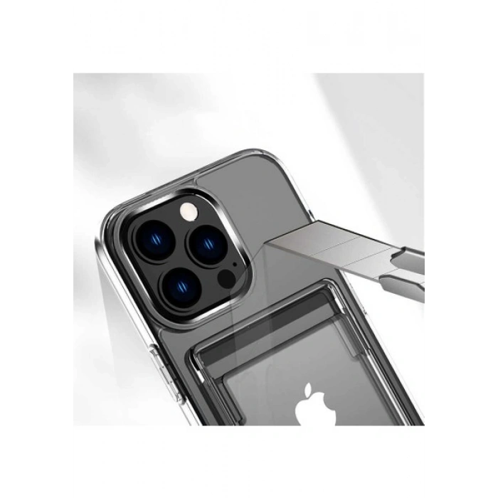 Case 4U Apple iPhone 13 Pro Kılıf Kartvizitli Sert Pc Silikon Ensa Kapak Şeffaf