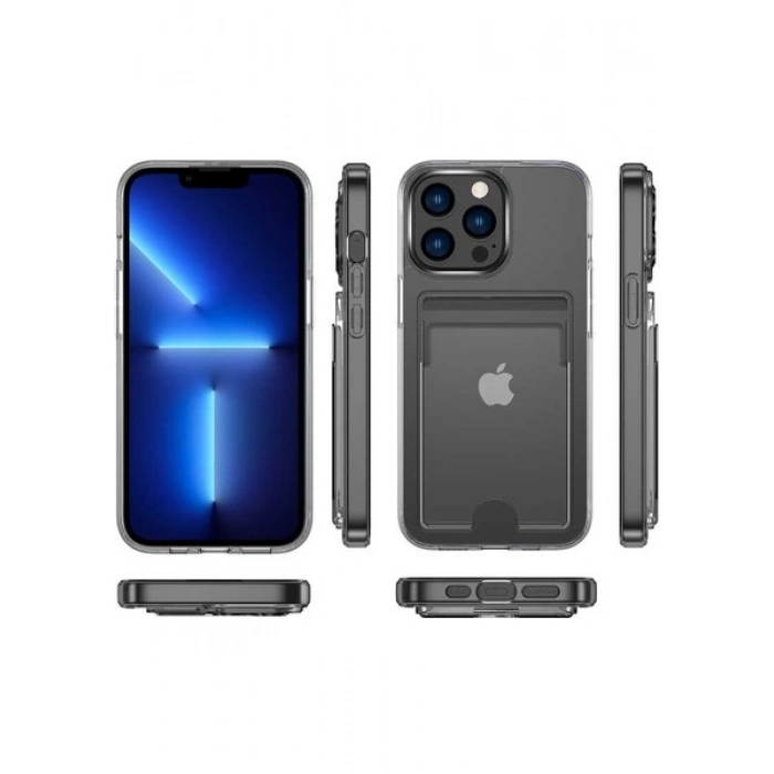 Case 4U Apple iPhone 13 Pro Kılıf Kartvizitli Sert Pc Silikon Ensa Kapak Şeffaf