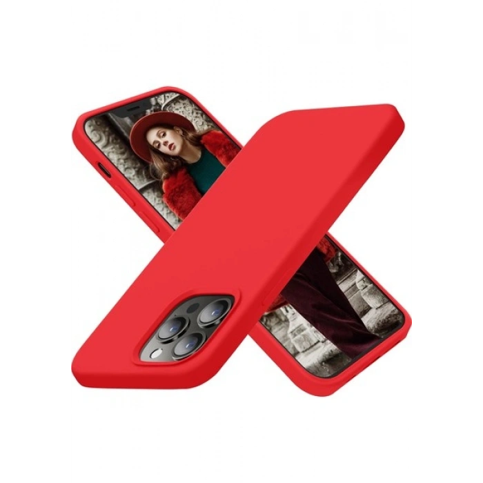 Case 4U Apple iPhone 13 Pro Max Kılıf Klasik Mat Renkli Yumuşak Premier Silikon Kırmızı