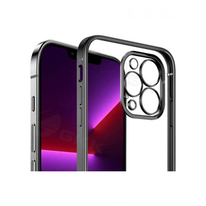 Case 4U Apple iPhone 13 Pro Max Kılıf Renkli Kenar Elektroplatin Kaplama Darbeye Dayanıklı Şeffaf Yüzey Gbox Kapak Altın