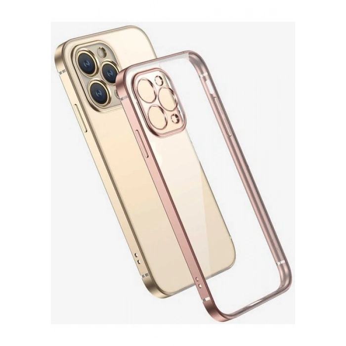 Case 4U Apple iPhone 13 Pro Max Kılıf Renkli Kenar Elektroplatin Kaplama Darbeye Dayanıklı Şeffaf Yüzey Gbox Kapak Lacivert