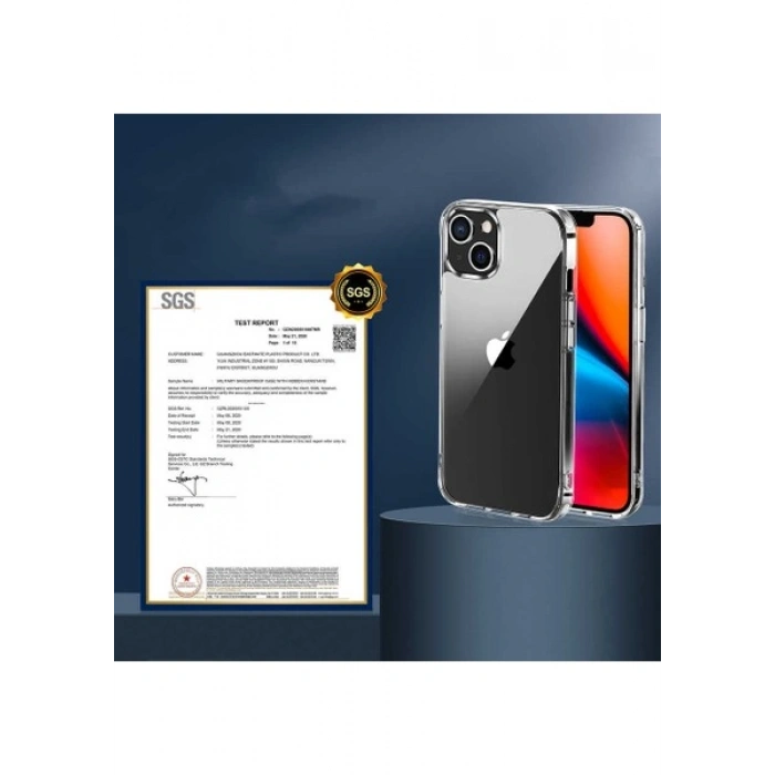 Case 4U Apple iPhone 14 Kılıf Çift Katmanlı Şeffaf Pürüzsüz Sert Yüzey Silikon Forst SGS Sertifikalı Kapak Şeffaf