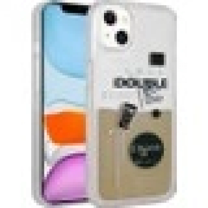 Case 4U Apple iPhone 14 Kılıf Desenli Sıvılı Coffee Drink Tasarımlı Silikon Kapak NO3 Krem