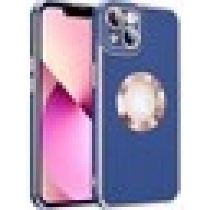 Case 4U Apple iPhone 14 Kılıf Kamera Korumalı Parlak Kenarlı Altın Işlemeli Renkli Logo Gösteren Kongo Kapak Lacivert