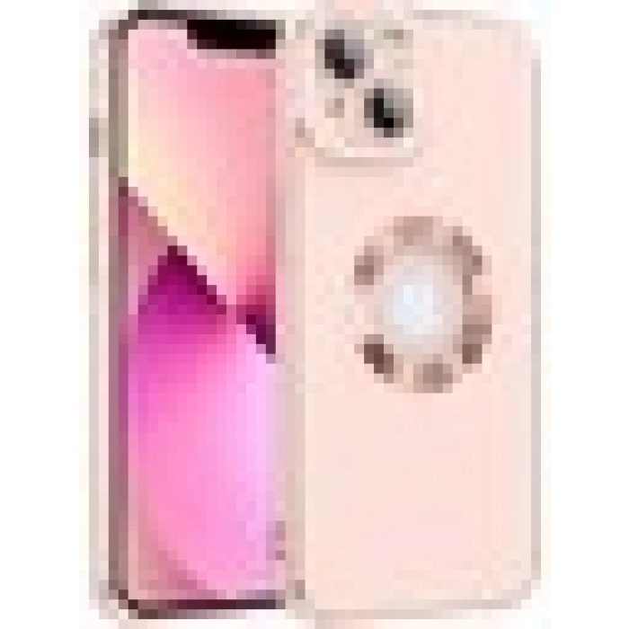 Case 4U Apple iPhone 14 Kılıf Kamera Korumalı Parlak Kenarlı Altın Işlemeli Renkli Logo Gösteren Kongo Kapak Rose Gold