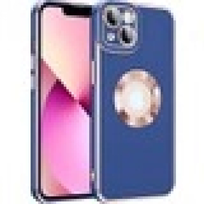 Case 4U Apple iPhone 14 Kılıf Kamera Korumalı Parlak Kenarlı Altın Işlemeli Renkli Logo Gösteren Kongo Kapak Lacivert