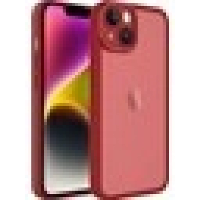 Case 4U Apple iPhone 14 Plus Kılıf Kamera Korumalı Parlak Tasarımlı Renkli Darbe Emici Transparan Post Kapak Kırmızı