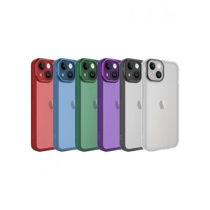 Case 4U Apple iPhone 14 Plus Kılıf Kamera Korumalı Parlak Tasarımlı Renkli Darbe Emici Transparan Post Kapak Koyu Yeşil