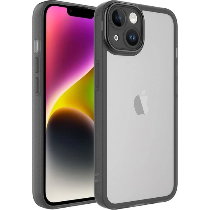Case 4U Apple iPhone 14 Plus Kılıf Kamera Korumalı Parlak Tasarımlı Renkli Darbe Emici Transparan Post Kapak Siyah