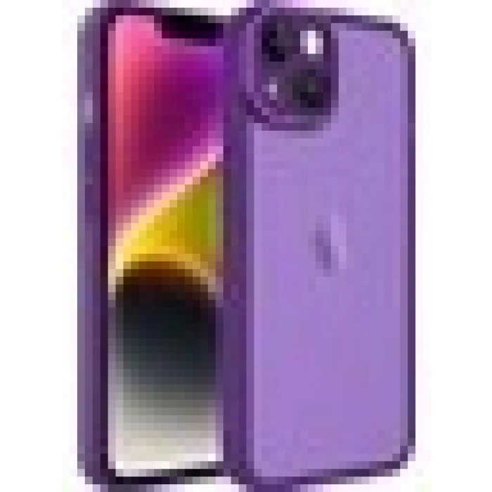 Case 4U Apple iPhone 14 Plus Kılıf Kamera Korumalı Parlak Tasarımlı Renkli Darbe Emici Transparan Post Kapak Derin Mor