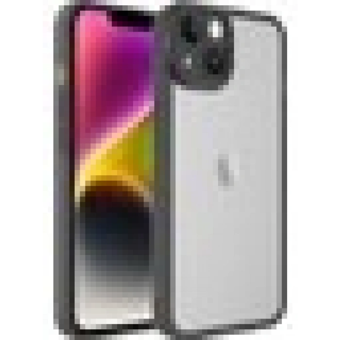 Case 4U Apple iPhone 14 Plus Kılıf Kamera Korumalı Parlak Tasarımlı Renkli Darbe Emici Transparan Post Kapak Siyah