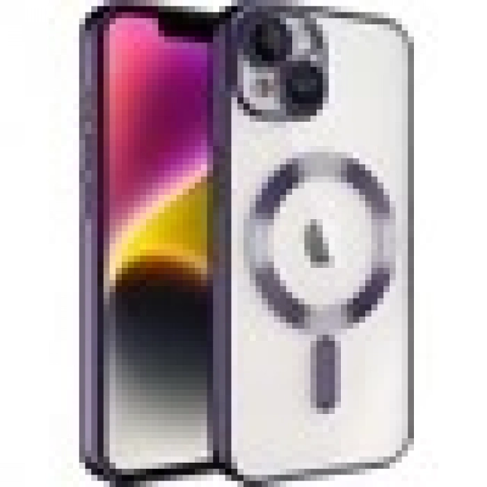 Case 4U Apple iPhone 14 Plus Kılıf Kamera Lens Korumalı Magsafe Şarj Kılıfı Şeffaf Renkli Yumuşak Demre Kapak Mor