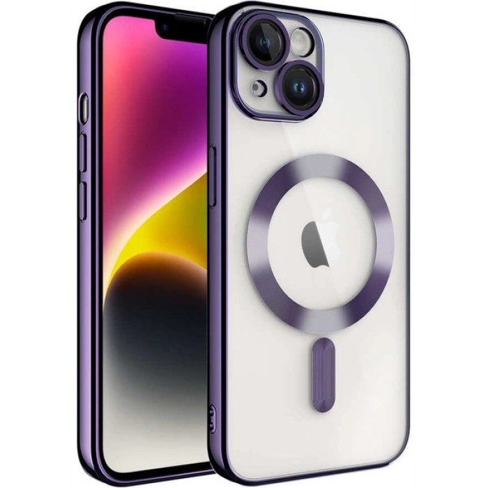 Case 4U Apple iPhone 14 Plus Kılıf Kamera Lens Korumalı Magsafe Şarj Kılıfı Şeffaf Renkli Yumuşak Demre Kapak Mor