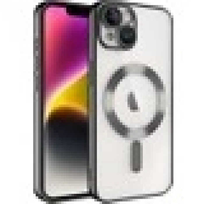 Case 4U Apple iPhone 14 Plus Kılıf Kamera Lens Korumalı Magsafe Şarj Kılıfı Şeffaf Renkli Yumuşak Demre Kapak Siyah