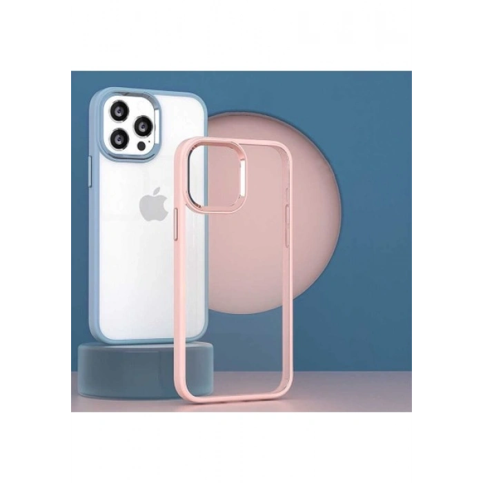 Case 4U Apple iPhone 14 Plus Kılıf Renkli Kenar Metal Kamera Çerçeveli Krom Arka Kapak Lacivert