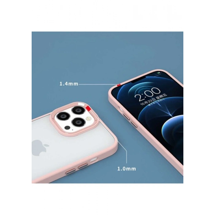 Case 4U Apple iPhone 14 Plus Kılıf Renkli Kenar Metal Kamera Çerçeveli Krom Arka Kapak Lacivert