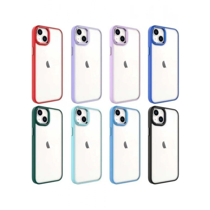 Case 4U Apple iPhone 14 Plus Kılıf Renkli Kenar Metal Kamera Çerçeveli Krom Arka Kapak Lacivert