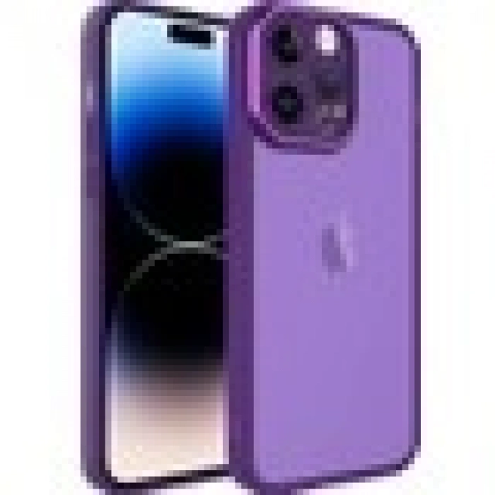 Case 4U Apple iPhone 14 Pro Kılıf Kamera Korumalı Parlak Tasarımlı Renkli Darbe Emici Transparan Post Kapak Derin Mor