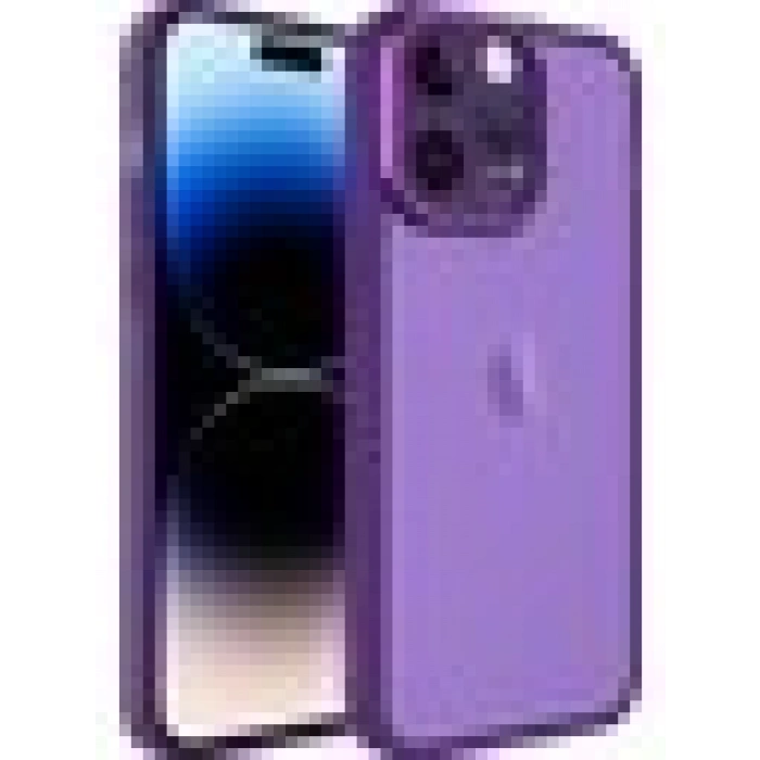 Case 4U Apple iPhone 14 Pro Kılıf Kamera Korumalı Parlak Tasarımlı Renkli Darbe Emici Transparan Post Kapak Derin Mor