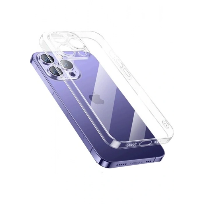 Case 4U Apple iPhone 14 Pro Kılıf Kamera Korumalı Sert PC Vayt Kapak Şeffaf