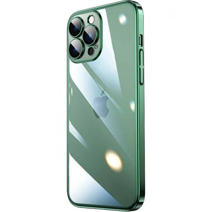 Case 4U Apple iPhone 14 Pro Kılıf Sert PC Renkli Çerçeveli Riksos Silikon Kapak Yeşil