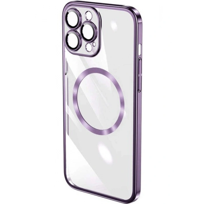 Case 4U Apple iPhone 14 Pro Kılıf Wireless Şarj Özellikli Sert PC Riksos Magsafe Silikon Kapak Mor